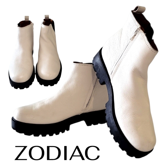 ZODIAC SHILOH,  IVORY LEATHER CHELSEA ANKLE BOOT.  NEW, 8.5 - Picture 2 of 13